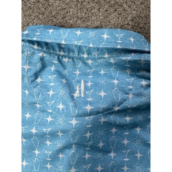 Johnnie O Polo Shirt Mens L Golf Ibiza Blue Martini Shaker Performance Preppy - Picture 6 of 7